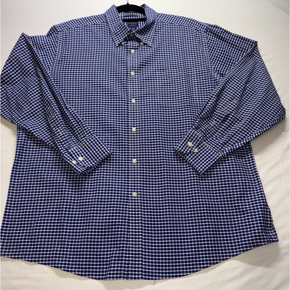 Dockers Button Down Shirt Mens XL Blue Gingham Battery Street Classic Fit Office